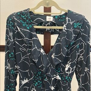 CAbi Black and White Floral Wrap Dress